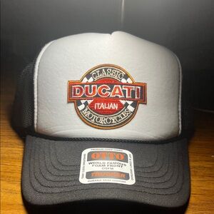 OTTO Black and White Trucker Hat with Ducati Logo